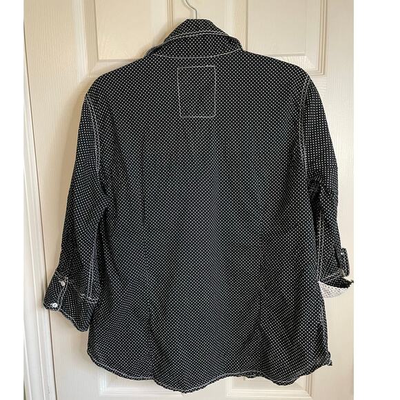 Cino Crinkle Button Up Blouse 3/4 Sleeves Cotton Sz XL Flip Cuffs Polka Dot - Picture 3 of 14